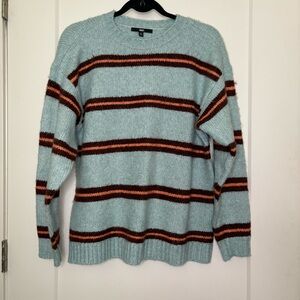 Vans Light Blue and Brown Striped Crewneck Sweater